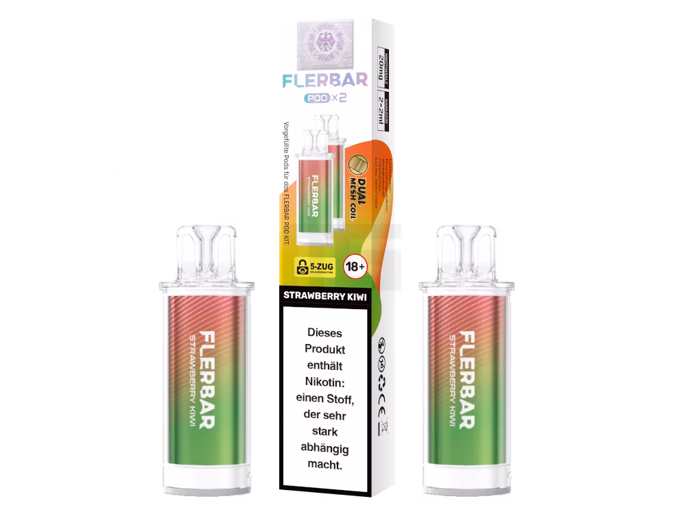 Flerbar - Prefilled Pod - 2ml - 2er Pack - Strawberry Kiwi Flerbar - Prefilled Pod - 2ml - 2er Pack - Strawberry Kiwi