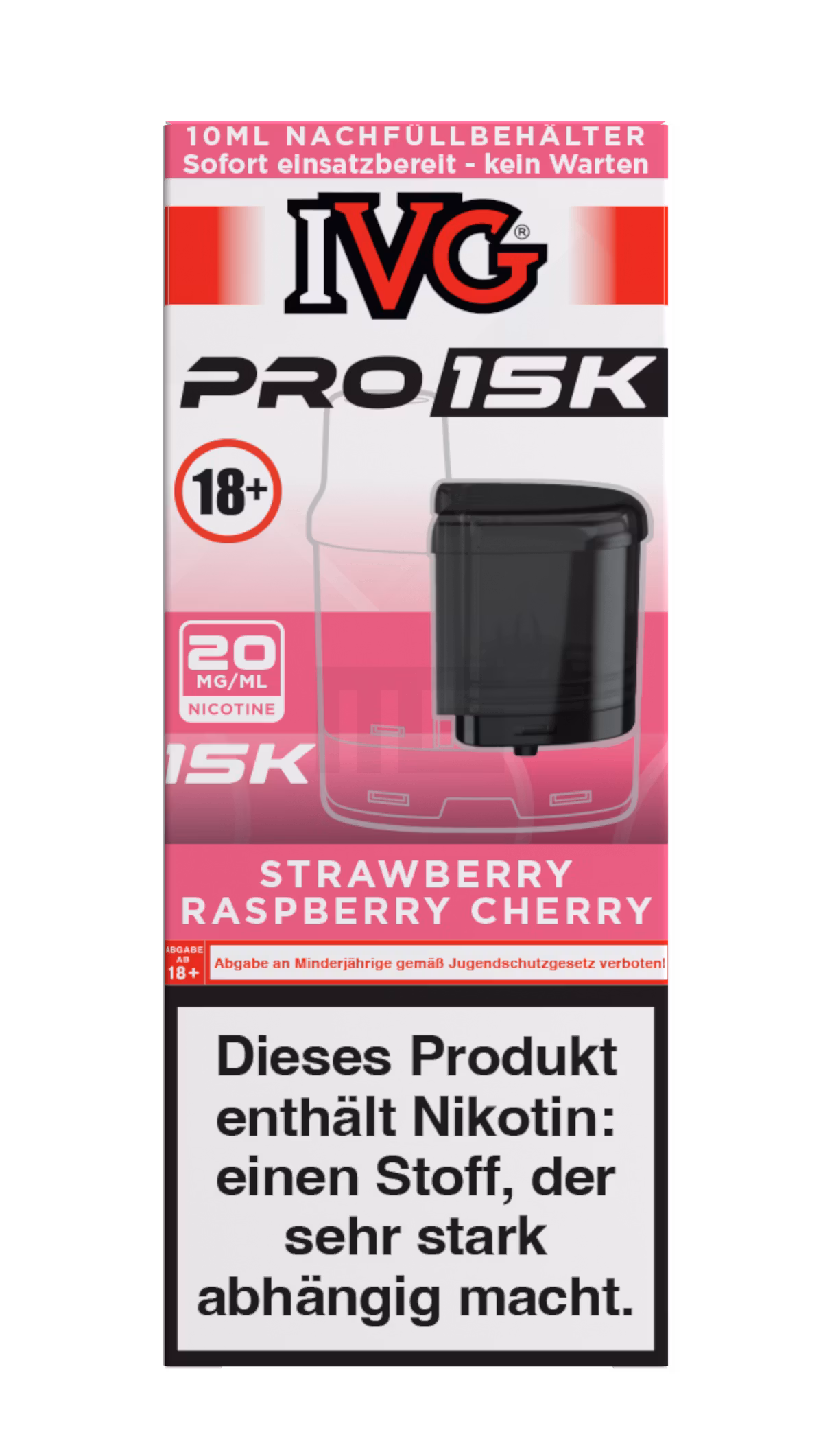 IVG - Pro 15K - 10ml Pod Nachfüllbehälter - Strawberry Raspberry Cherry - 20mg