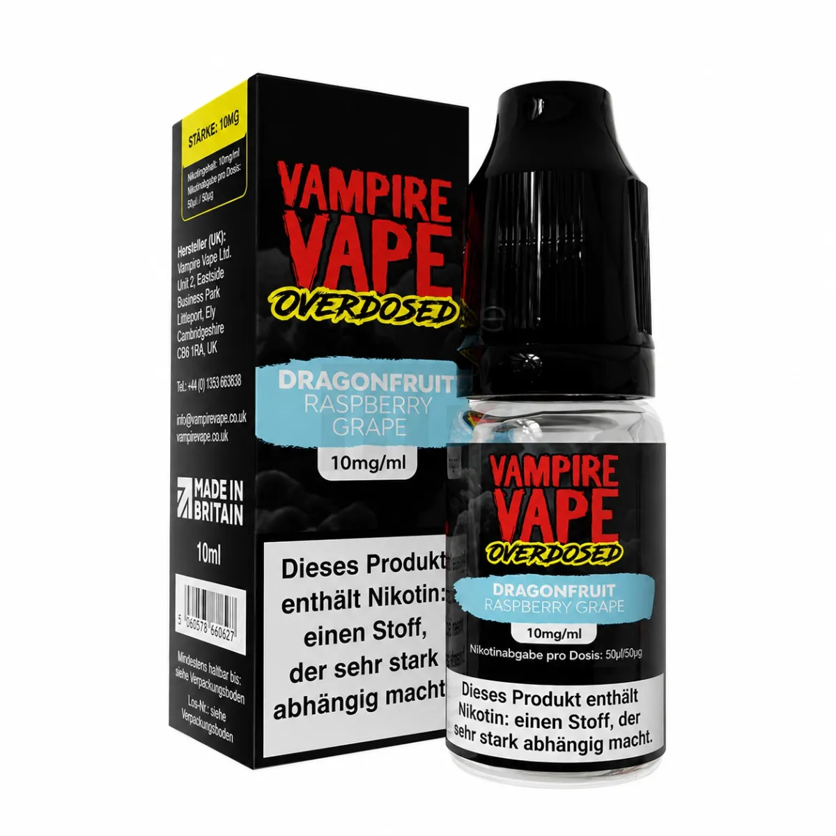 Vampire Vape - Overdosed - Nikotinsalz-Liquid - 10ml - Dragonfruit Raspberry Grape | Nikotinsalz-Stärke : 10mg