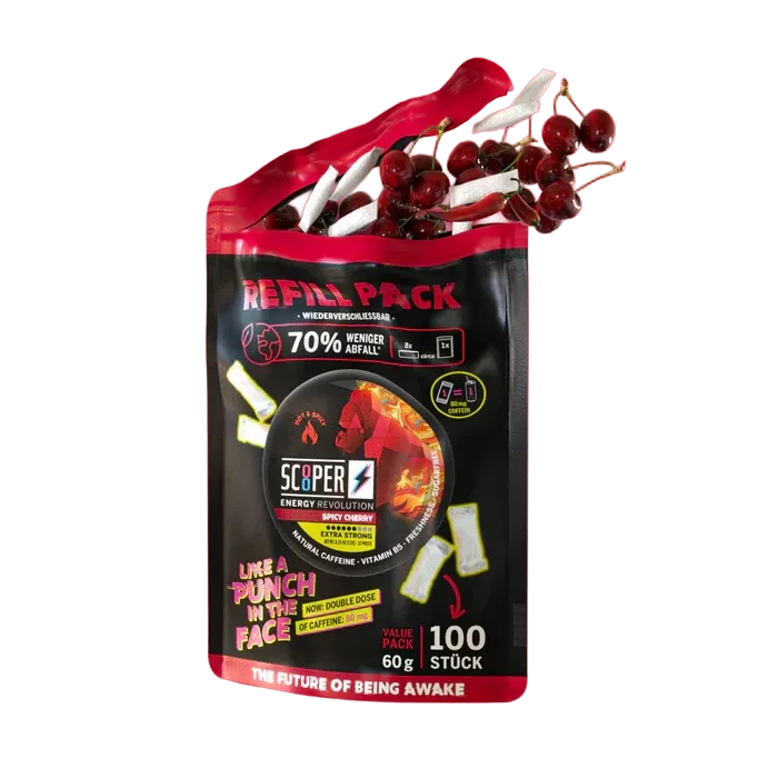 Scooper - Koffein Pouches - Refill Pack - Spicy Cherry - 80mg - 100 Stück Scooper - Koffein Pouches - Refill Pack - Spicy Cherry - 80mg - 100 Stück