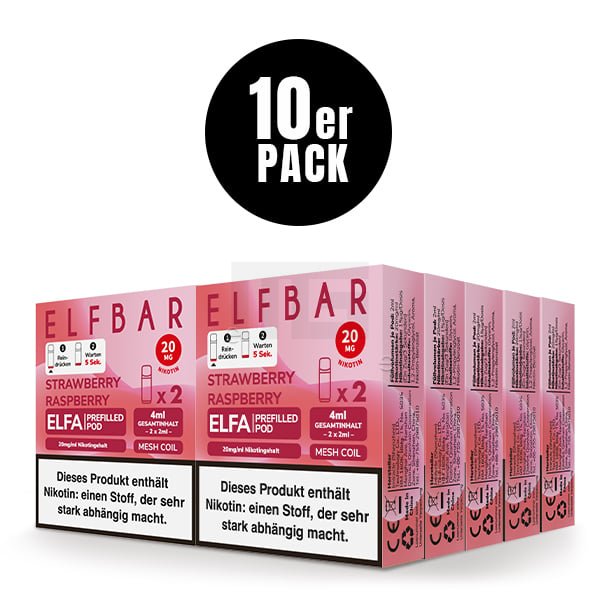 Elfbar - ELFA - Prefilled Pod - (VE= 10 Stück) Displaykarton - Strawberry Raspberry | Nikotinsalz-Stärke : 20mg Elfbar - ELFA - Prefilled Pod - (VE= 10 Stück) Displaykarton - Strawberry Raspberry | Nikotinsalz-Stärke : 20mg