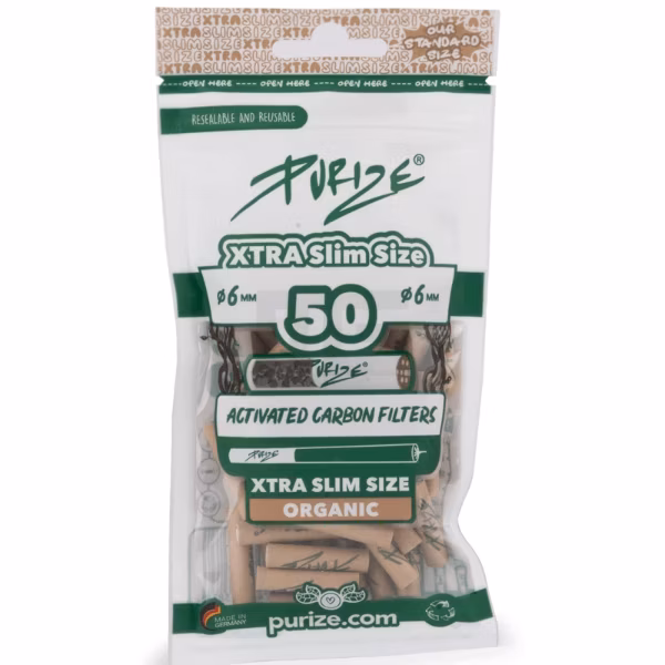 PURIZE - Aktivkohlefilter - XTRA Slime Size - Organic - 6mm - 50 Stück