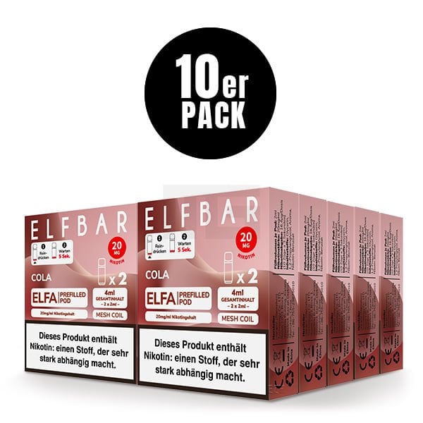 Elfbar - ELFA - Prefilled Pod - (VE= 10 Stück) Displaykarton - Cola | Nikotinsalz-Stärke : 20mg