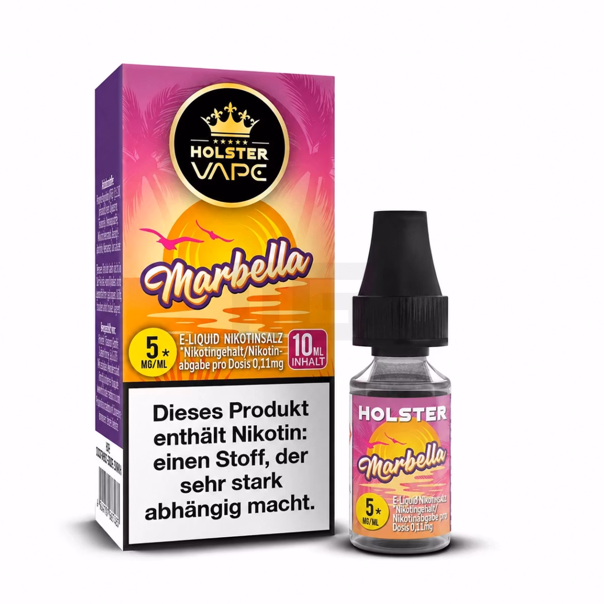 Holster - Nikotinsalzliquids - 10ml - Marbella | Inhalt : 10ml | Nikotinsalz-Stärke : 5mg | Paketgröße : 1er Packung