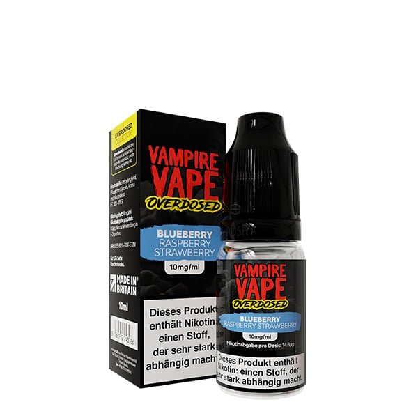 Vampire Vape - Overdosed - Nikotinsalz-Liquid - 10ml - Blueberry Raspberry Strawberry | Nikotinsalz-Stärke : 10mg Vampire Vape - Overdosed - Nikotinsalz-Liquid - 10ml - Blueberry Raspberry Strawberry | Nikotinsalz-Stärke : 10mg