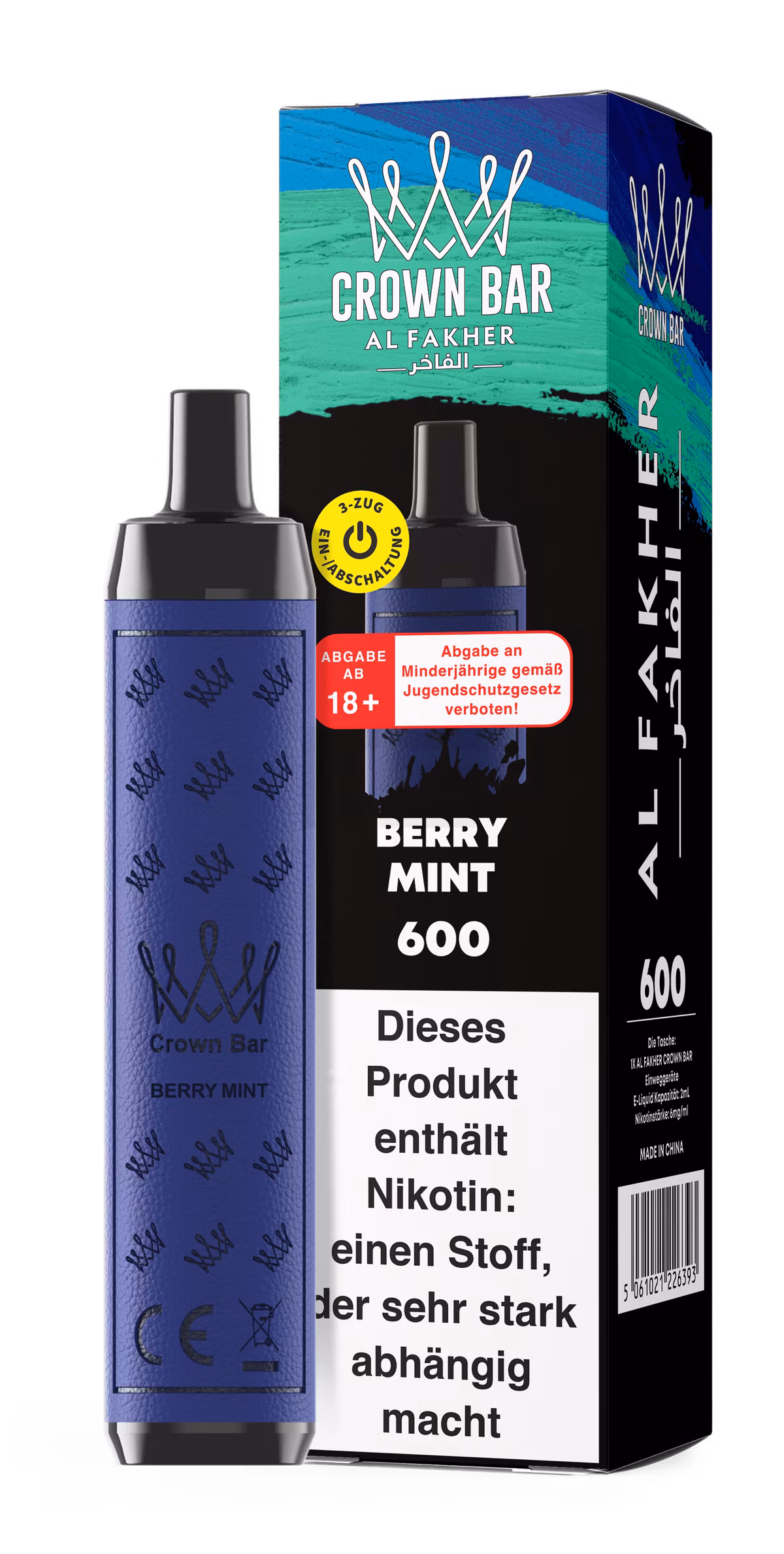 Al Fakher - Crown Bar - Einweg E-Zigarette - 2ml - 20mg - CP - Berry Mint