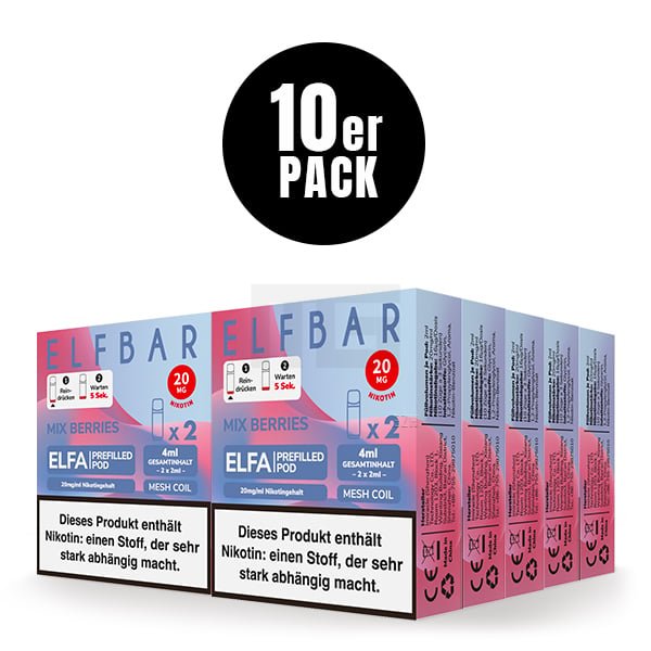 Elfbar - ELFA - Prefilled Pod - (VE= 10 Stück) Displaykarton - Mix Berries | Nikotinsalz-Stärke : 20mg Elfbar - ELFA - Prefilled Pod - (VE= 10 Stück) Displaykarton - Mix Berries | Nikotinsalz-Stärke : 20mg