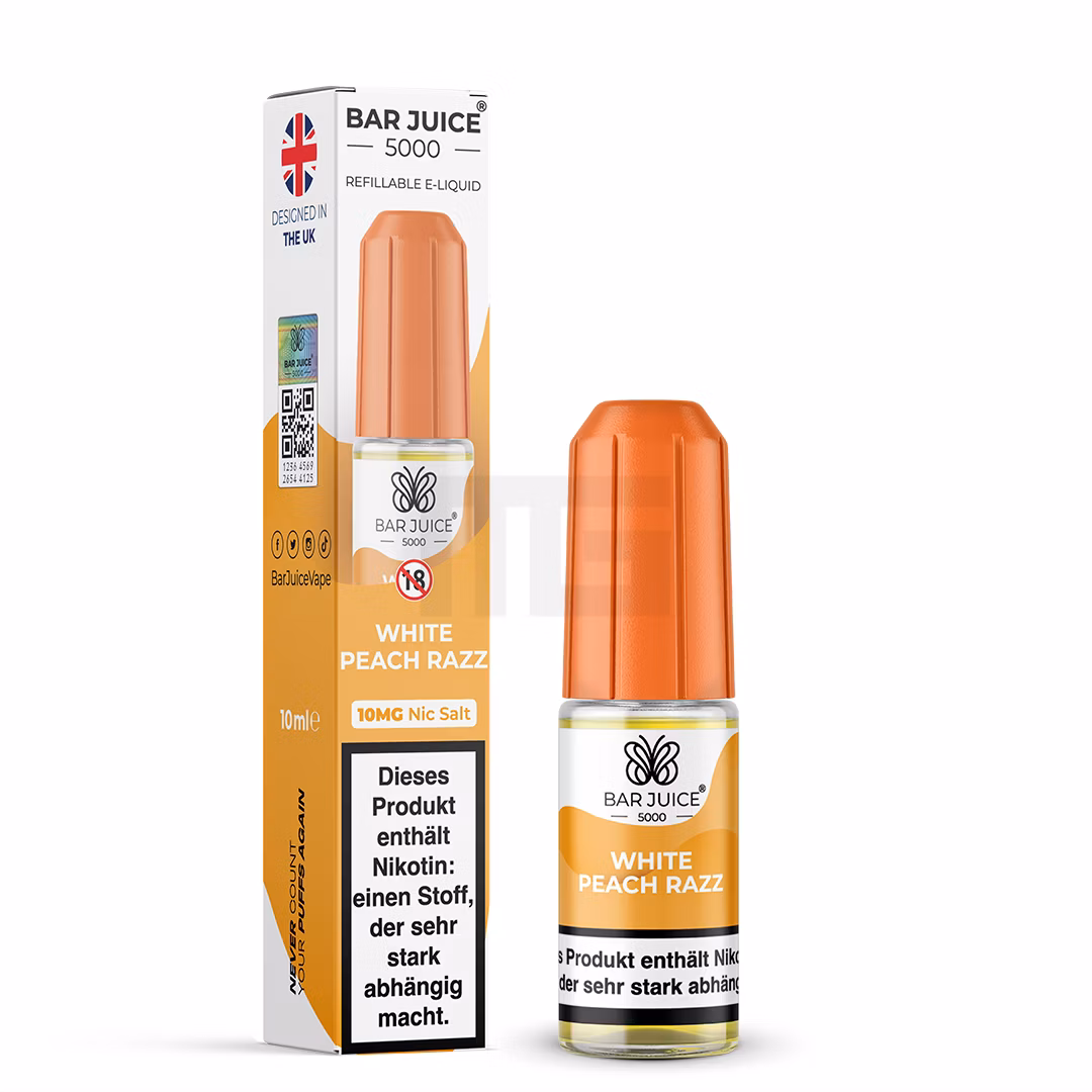 Bar Juice - 5000 - White Peach Razz | Inhalt : 10ml | Nikotinsalz-Stärke : 10mg | Paketgröße : 1er Packung