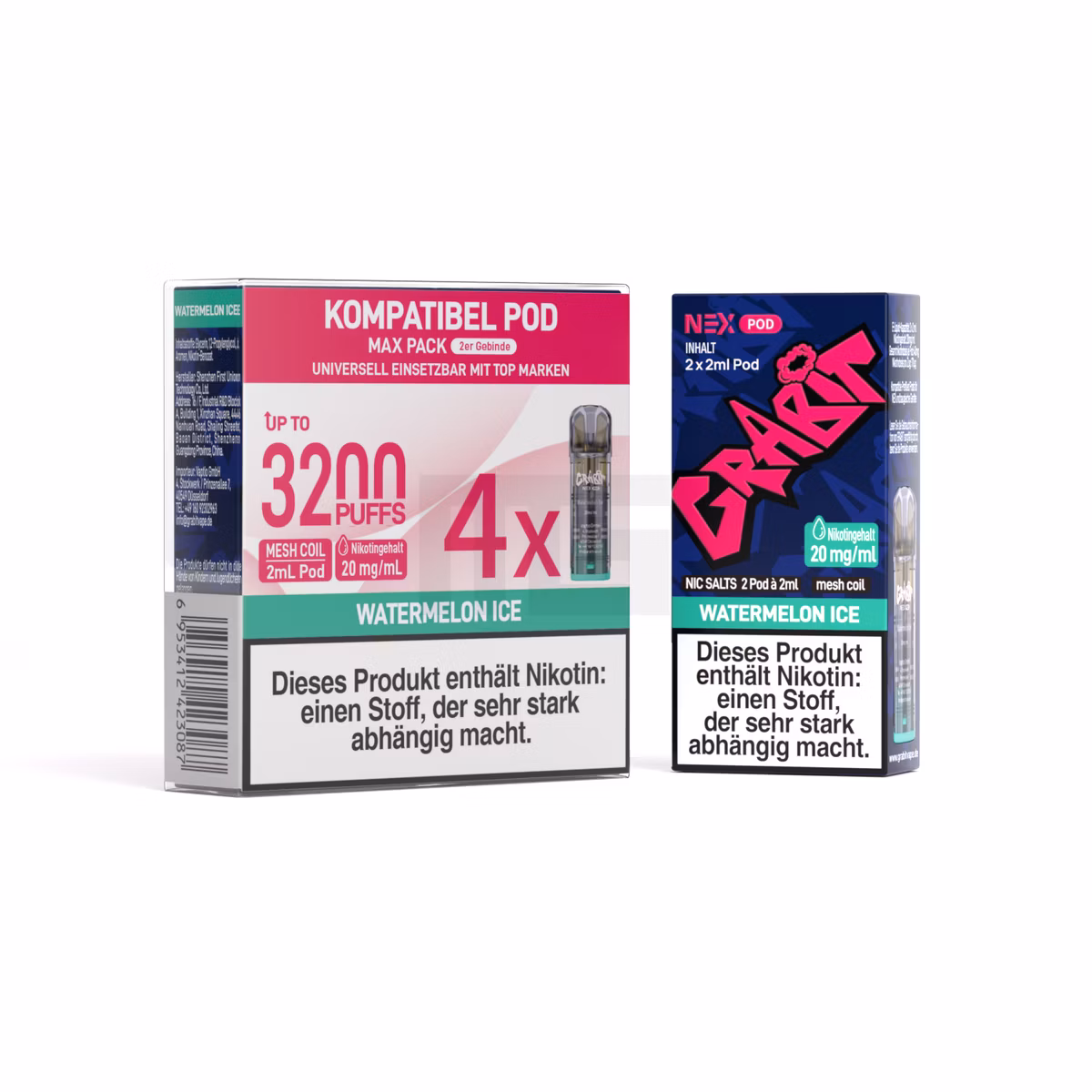 GRABIT - Nex - Prefilled Pod - 2ml - 4er Packung - Watermelon Ice | Nikotinsalz-Stärke : 20mg | Paketgröße : 1er Packung
