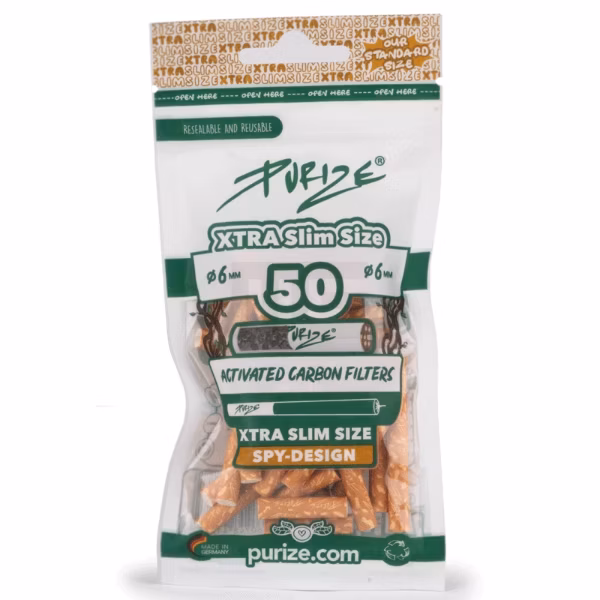 PURIZE - Aktivkohlefilter - XTRA Slime Size - Spy-Design - 6mm - 50 Stück