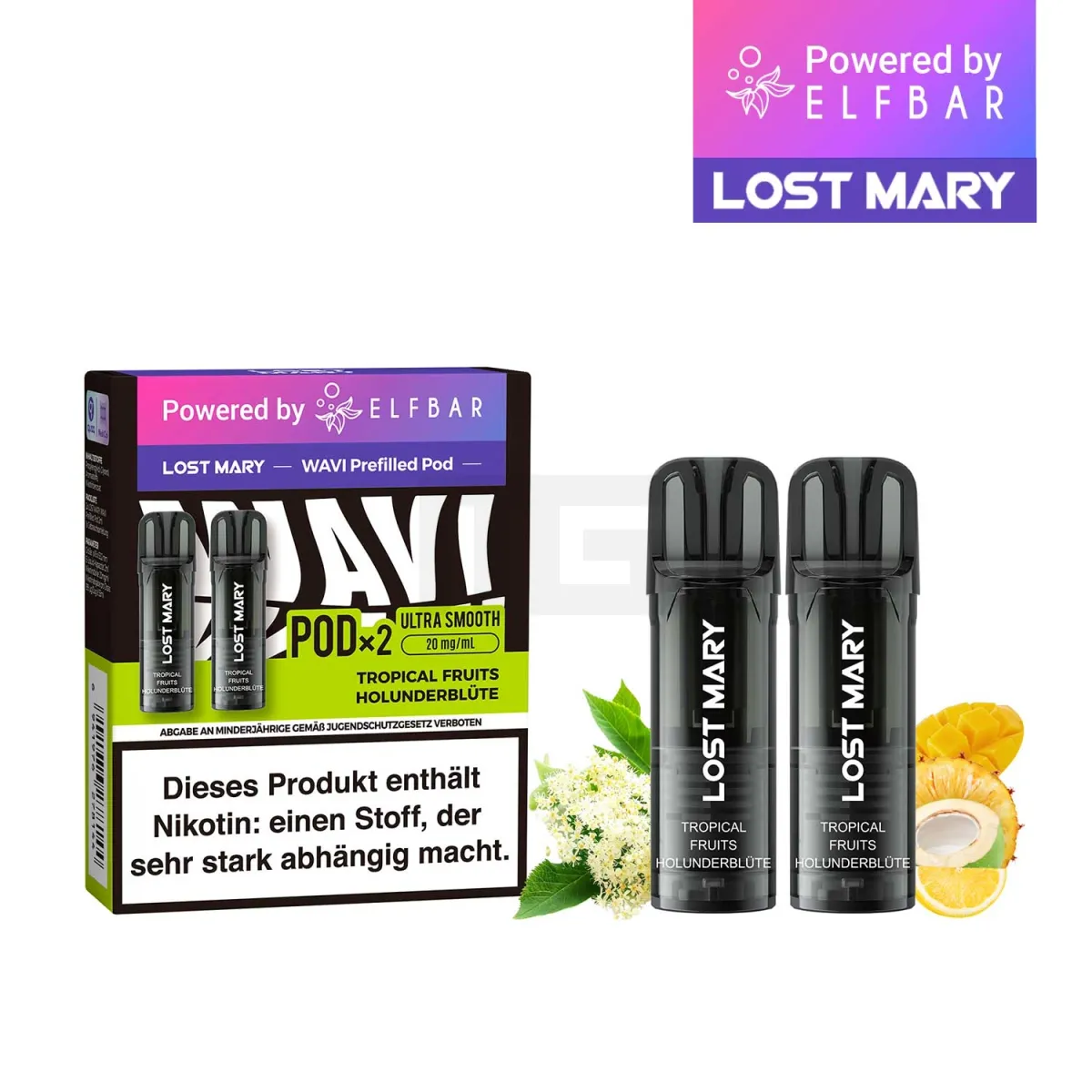 Lost Mary - Wavi - Prefilled Pods - Tropical Fruits Holunderblüte - 20mg Lost Mary - Wavi - Prefilled Pods - Tropical Fruits Holunderblüte - 20mg