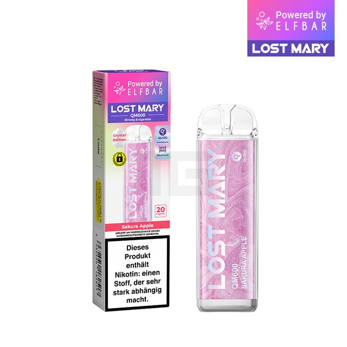 Lost Mary - QM600 - Einweg E-Zigarette - Sakura Apple | Nikotinsalz-Stärke : 20mg | Paketgröße : 1er Packung Lost Mary - QM600 - Einweg E-Zigarette - Sakura Apple | Nikotinsalz-Stärke : 20mg | Paketgröße : 1er Packung